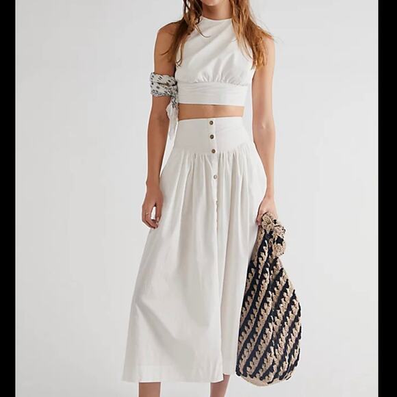 Free People Other - Free People Cream Halter Crop Top and Midi Skirt Set
